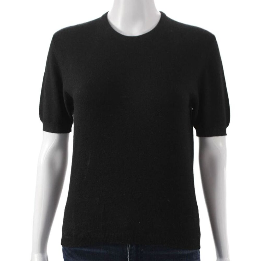 Berk Womens Pullover Sweater Black Wool Short Sleeve Crew Neck Size 2